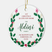 初めてのクリスマスインニューホームパーソナライズされたリース セラミックオーナメント (左)