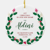 初めてのクリスマスインニューホームパーソナライズされたリース セラミックオーナメント (裏面)