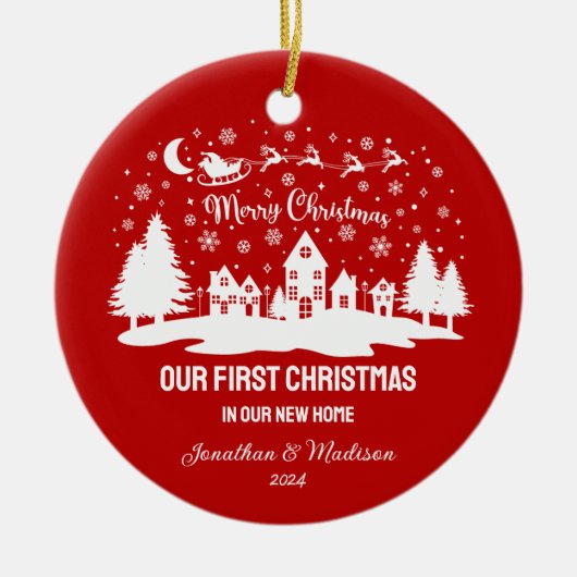初めてのクリスマスインニューホームホリデパーソナライズされたィ セラミックオーナメント (正面)
