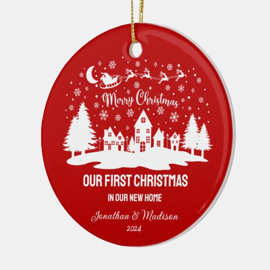 初めてのクリスマスインニューホームホリデパーソナライズされたィ セラミックオーナメント (左)