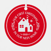 初めてのクリスマスインニューホームレッドクリスマス メタルオーナメント (正面)
