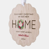 初めてのクリスマスインニューホーム素朴ウッドフェイク- オーナメントカード (左)