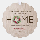 初めてのクリスマスインニューホーム素朴ウッドフェイク- オーナメントカード (正面)