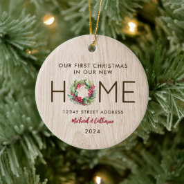 初めてのクリスマスインニューホーム素朴ウッドフェイク- セラミックオーナメント