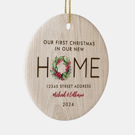 初めてのクリスマスインニューホーム素朴ウッドフェイク- セラミックオーナメント (右)