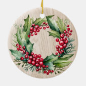 初めてのクリスマスインニューホーム素朴ウッドフェイク- セラミックオーナメント (裏面)