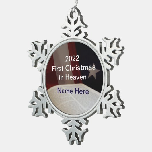 初めてのクリスマスイン天国スノーフレークペウタークリスチム スノーフレークピューターオーナメント (右)