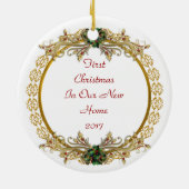 初めてのクリスマスイン新しいホームオーナメント セラミックオーナメント (裏面)