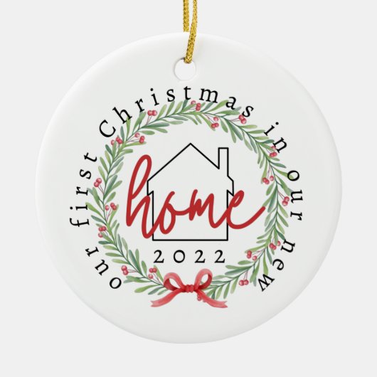 初めてのクリスマスイン新しいホームオーナメント セラミックオーナメント (正面)
