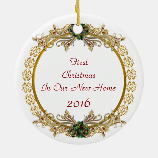 初めてのクリスマスイン新しいホームオーナメント セラミックオーナメント (裏面)