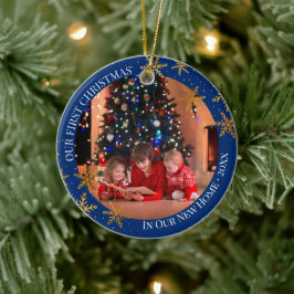 初めてのクリスマスイン新築住宅雪と写真 セラミックオーナメント