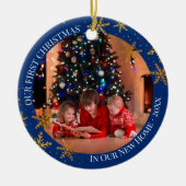 初めてのクリスマスイン新築住宅雪と写真 セラミックオーナメント (正面)