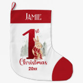 初めてのクリスマスウィンターバニーベビーレッド名 ラージクリスマスストッキング (正面)
