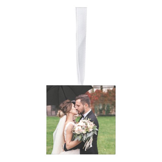 初めてのクリスマスウェディングデイフォトホリデー キューブオーナメント (右)