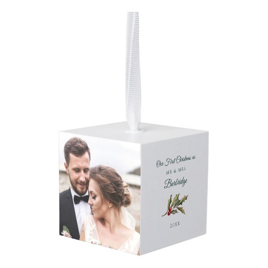 初めてのクリスマスウェディングデイフォトホリデー キューブオーナメント (裏面アングル)