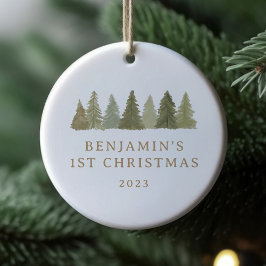 初めてのクリスマスウッドランドパインツリーズベビー統計 セラミックオーナメント