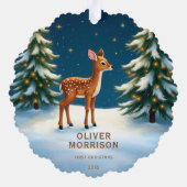 初めてのクリスマスウッドランドベビー鹿パーソナライズされた オーナメントカード (裏面)