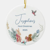 初めてのクリスマスウッドランド動物ベビー写真 セラミックオーナメント (正面)