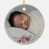 初めてのクリスマスウッドランド動物ベビー写真 セラミックオーナメント (裏面)