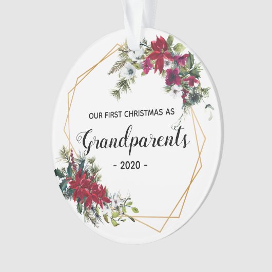 初めてのクリスマスエレガントの祖父母の写真フローラ オーナメント (正面)