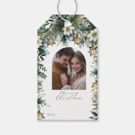 初めてのクリスマスエレガントの緑のアーチ写真 ギフトタグ