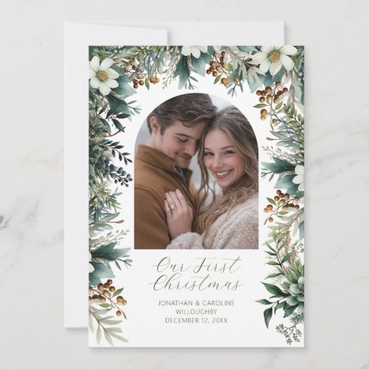 初めてのクリスマスエレガントの緑のアーチ写真 シーズンカード (正面)