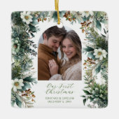 初めてのクリスマスエレガントの緑のアーチ写真 セラミックオーナメント (正面)