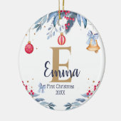 初めてのクリスマスエレガントシックカスタムモノグラムベビー セラミックオーナメント (左)