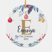 初めてのクリスマスエレガントシックカスタムモノグラムベビー セラミックオーナメント (裏面)