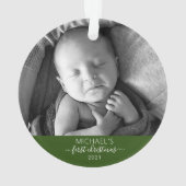 初めてのクリスマスエレガントベビーの写真名スクリプト オーナメント (裏面)