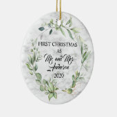 初めてのクリスマスエレガント結婚したグリーンマーブル セラミックオーナメント (右)