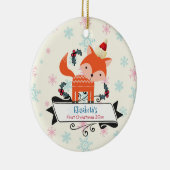 初めてのクリスマスオレンジキツネインサンタハットカスタム セラミックオーナメント (右)