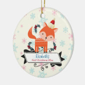 初めてのクリスマスオレンジキツネインサンタハットカスタム セラミックオーナメント (左)