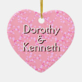 初めてのクリスマスオーナメントオンピンクさくらんぼの花 セラミックオーナメント (正面)