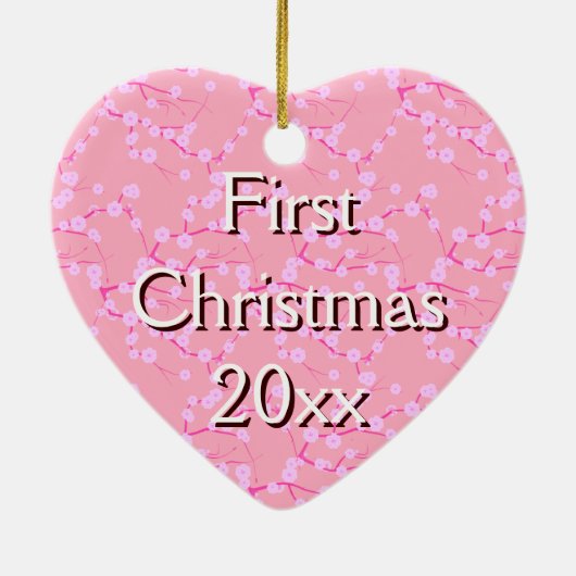 初めてのクリスマスオーナメントオンピンクさくらんぼの花 セラミックオーナメント (裏面)