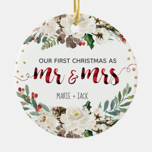 初めてのクリスマスオーナメントパーソナライズされた雪 セラミックオーナメント (正面)