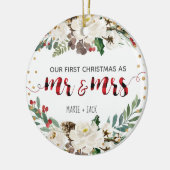 初めてのクリスマスオーナメントパーソナライズされた雪 セラミックオーナメント (左)