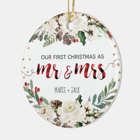 初めてのクリスマスオーナメントパーソナライズされた雪 セラミックオーナメント (左)