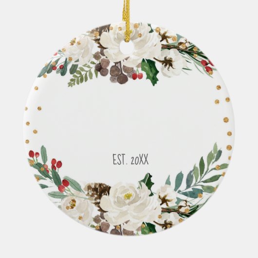 初めてのクリスマスオーナメントパーソナライズされた雪 セラミックオーナメント (裏面)