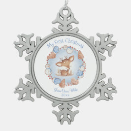 初めてのクリスマスオーナメント男の赤ちゃんブルーベージュ スノーフレークピューターオーナメント