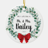 初めてのクリスマスオーナメント結婚新婚の贈り物 セラミックオーナメント (正面)