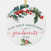 初めてのクリスマスオーナメント – 祖父母の写真 セラミックオーナメント (正面)