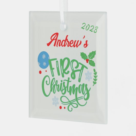 初めてのクリスマスカスタマイズ ガラスオーナメント (正面左)