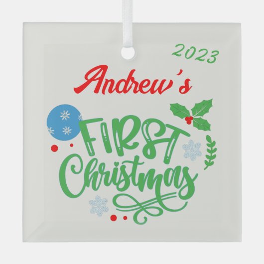 初めてのクリスマスカスタマイズ ガラスオーナメント (正面)
