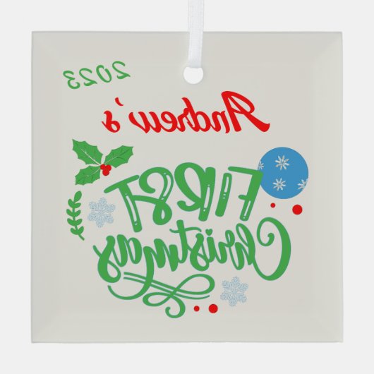 初めてのクリスマスカスタマイズ ガラスオーナメント (裏面)