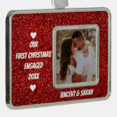 初めてのクリスマスカスタムの写真と名前グリッター シルバープレートフレームオーナメント (右)