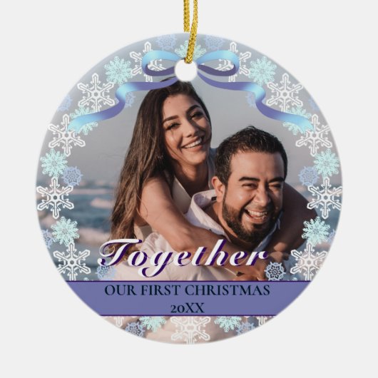 初めてのクリスマスカスタムズトゥーパープルスノーフレーク セラミックオーナメント (正面)