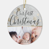 初めてのクリスマスカスタムフォトシルバーと金ゴールド セラミックオーナメント (左)