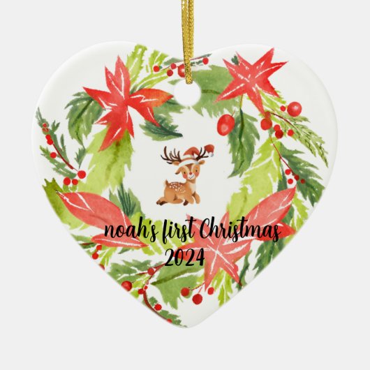 初めてのクリスマスカスタムベビー名オーナメント セラミックオーナメント (正面)
