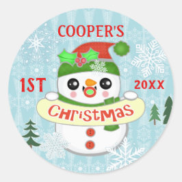 初めてのクリスマスカスタム写真かわいいベビー雪だるま ラウンドシール